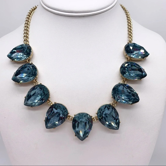 J. Crew Aqua Blue Faceted Teardrop Necklace - Picture 1 of 3